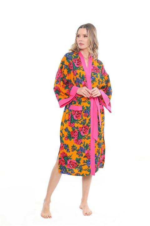 Ayşe Brav Desenli Kollu Kuşaklı Kaftan