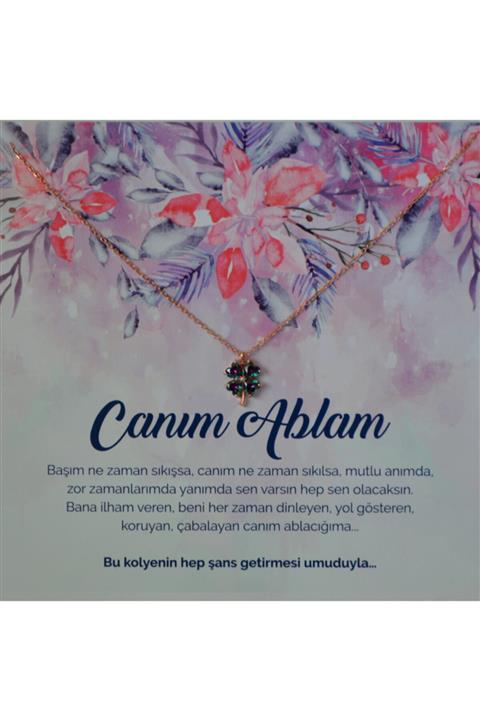 BİNOTBİKOLYE Ablam Kartı & 925 Ayar Gümüş Mistik Yonca Kolye