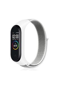 Xiaomi Mi Band 3/4 Uyumlu Örgü Işlemeli Ayarlanabilir Hasır Kayış Kordon Beyaz Krd-03-10