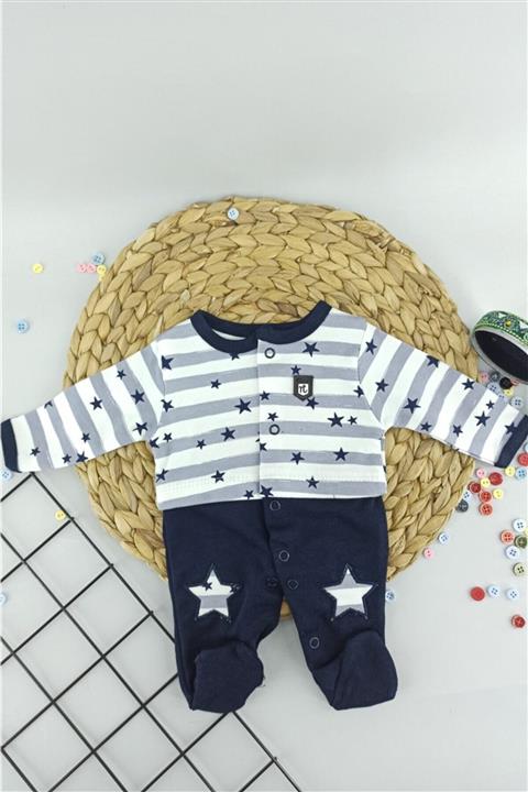 ALİSS Lacivert Premature Yıldız Desenli Bebek Tulumu