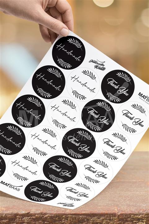 colortouch 72 Adet Siyah Beyaz Handmade - Thank You Sticker ( 1 Adet Sticker 4 Cm Çapındadır )