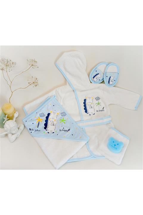 Ekebaby Erkek Bebek Lux 5 Parca Bornoz Seti