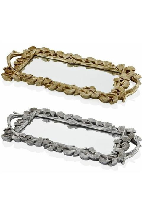 BİEV Gold Çiçek Çerceveli Aynalı Tepsi