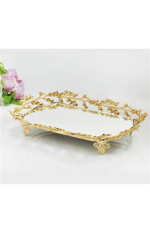 CAŞ DEKORASYON Çiçekli Aynalı Tepsi Büyük Boy