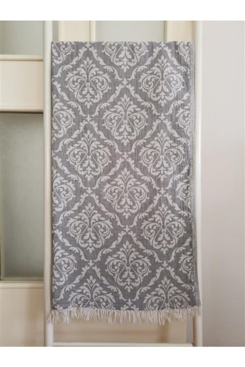 Melis Home Peştemal, Banyo Havlusu, Plaj Havlusu, Çift Katlı Astek Damask Gri
