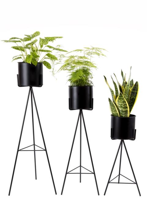 MyMoon 3’lü Dekoratif Çiçeklik Ferforje Metal Ayaklı Çiçeklik Saksılık Seti Siyah Model:3