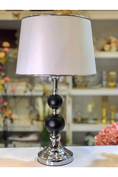 Levn Home Siyah-beyaz Gumus Detaylı Şık Abajur