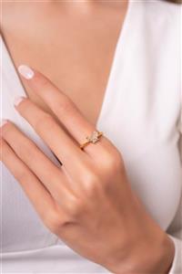 Eva Jewelry Kelebek Figürlü Taşlı Ayarlanabilir 14 K Altın Kaplama Kadın Yüzük