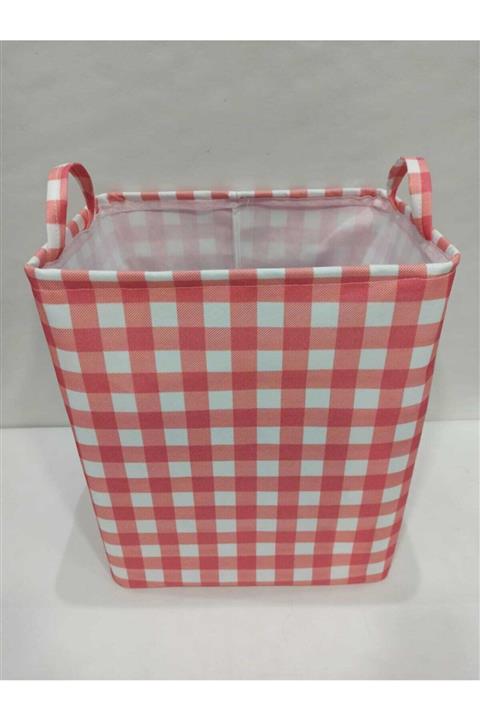 RENKLİ EV DÜNYAM Kırmızı Ekoseli Çamaşı Sepeti