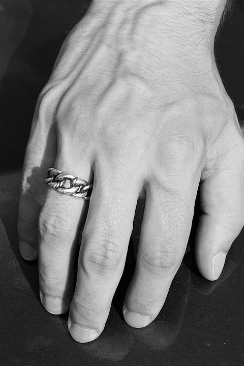 CAPO by Aytaç Yamaç Vintage Zincir Figürlü Yüzük Ayarlanabilir Eskitme Gümüş Kaplama