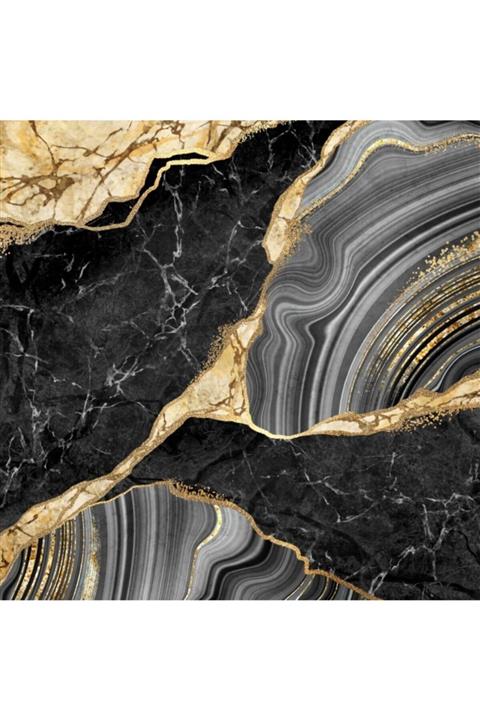 Decoratica 3 Boyutlu Altın Damarlı Siyah Mermer Desenli Duvar Kağıdı