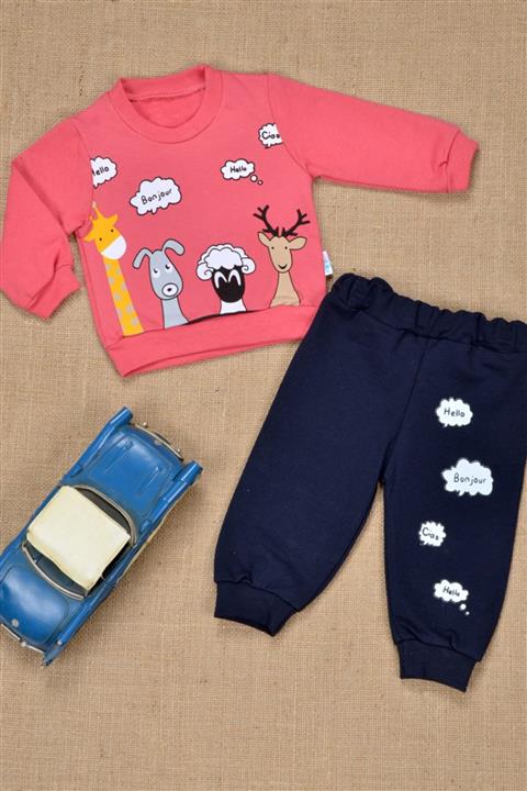 Beren Kids Sevimli Hayvan Baskılı Alt-üst Bebek Takımı 6-18 Ay