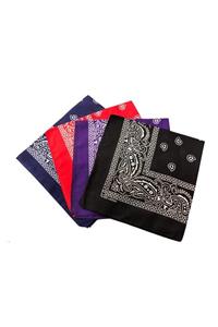Esila Accessories Unisex 4 Adet Etnik Desenli Bandana Seti (siyah-mor-kırmızı-lacivert)