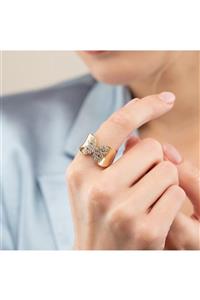 ELEF JEWELLERY Kelebek Görünümlü Taşlı 14 Ayar Altın Yüzük Sarı 9