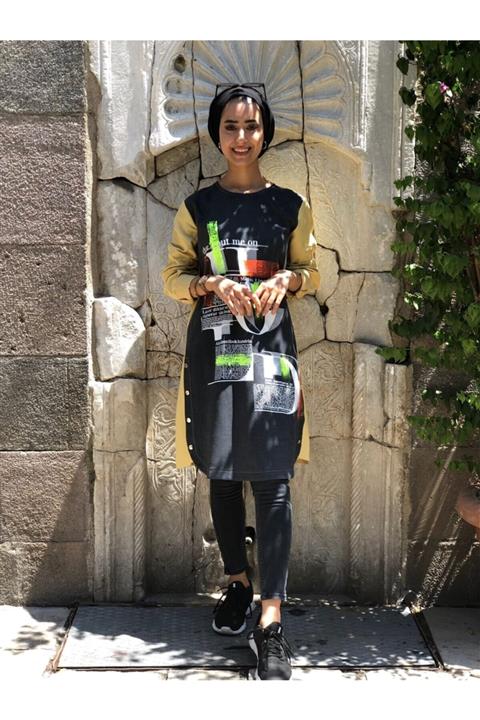 miaruj Yazılı Lyocell Kot Tunik