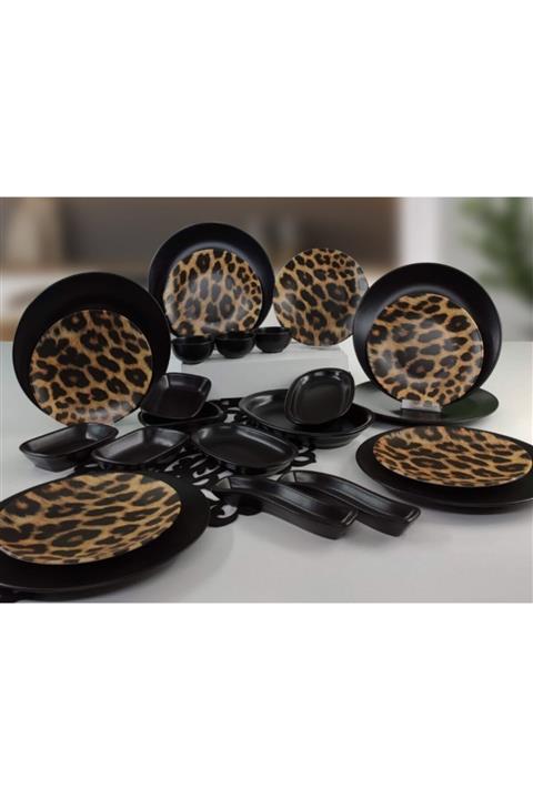 Keramika 24 Parça 6 Kişilik Kahvaltı Leopar Desenli