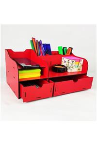 woodsia Azur Çekmeceli Masaüstü Kalemlik Organizer (kırmızı)