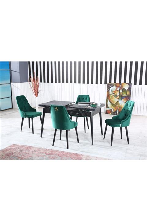 Ervo Major Yeşil Salon Mutfak Yemek Masa Takımı 4 Sandalyeli