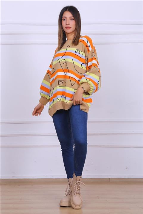 GÜLSELİ Yan Çizgili Desenli Panço