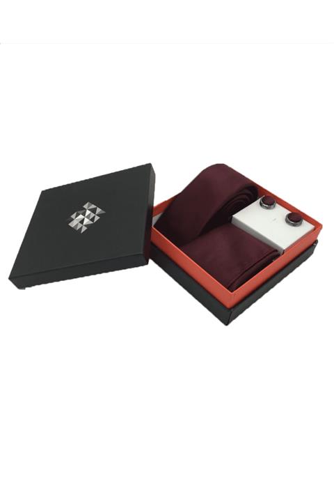 Tr10 Fashion Tr10 K.bordo Düz Mikro Saten Kravat Set