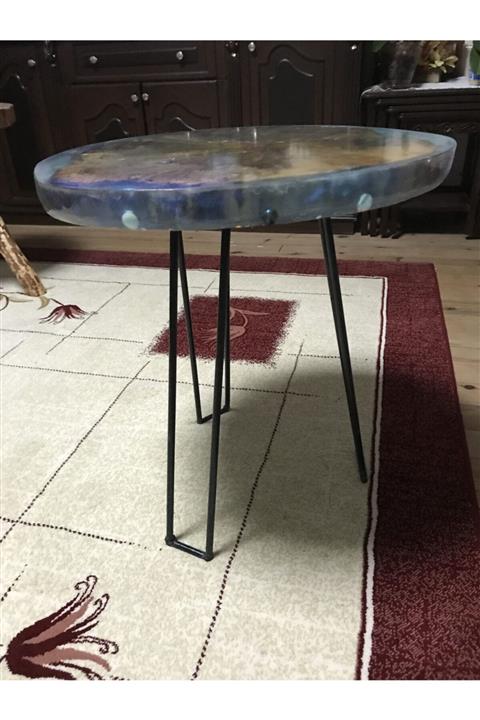 ahşapdekor Açık Mavi Epoksi Sehpa Yan Sehpa