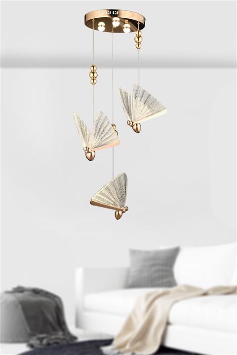 Luna Lighting Kelebek Modern Luxury Led 3'lü Ledli Avize