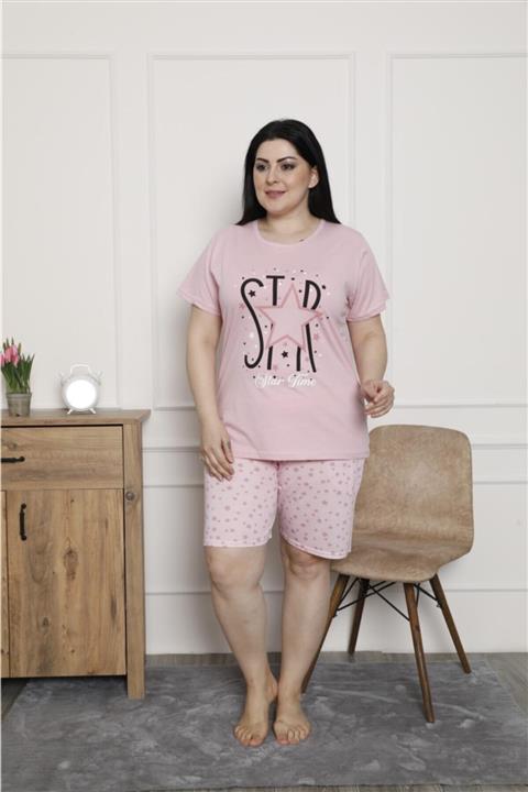 SEBOTEKS Büyük Beden Pamuklu Cepli Kısa Kol Şortlu Pijama Takımı 2622