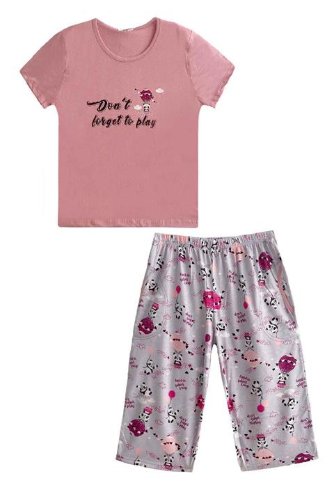 Pijamoni Kısa Kollu Kapri Büyük Beden Kadın Pijama Takımı 2570-11-p
