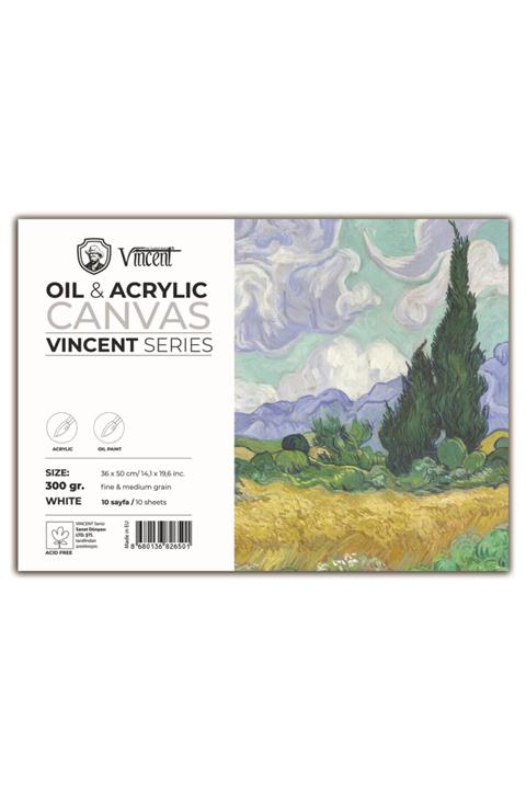 Vincent Vıncent Oıl Acrylıc Canvas Whıte 300gr 36cmx50cm 10 Sayfa Yağlı Ve Akrilik Boya Defteri