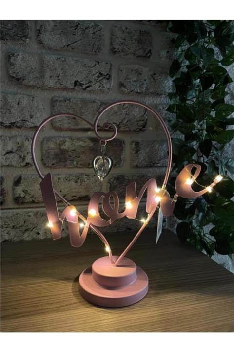 çilekev Dekoratif Home Pembe Masa Üstü Led Ampullu