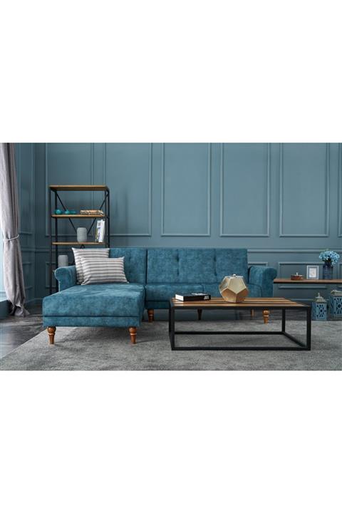 Evdebiz Madona Klasik Yataklı Köşe Koltuk Turkuaz Sol