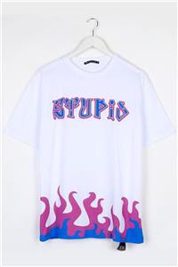 Sekizbiraltı Stupid Baskılı Beyaz Oversize Unisex Tshirt