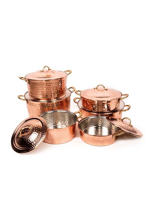 Handygoo Altı Parça Dövme Bakır Tencere Seti
