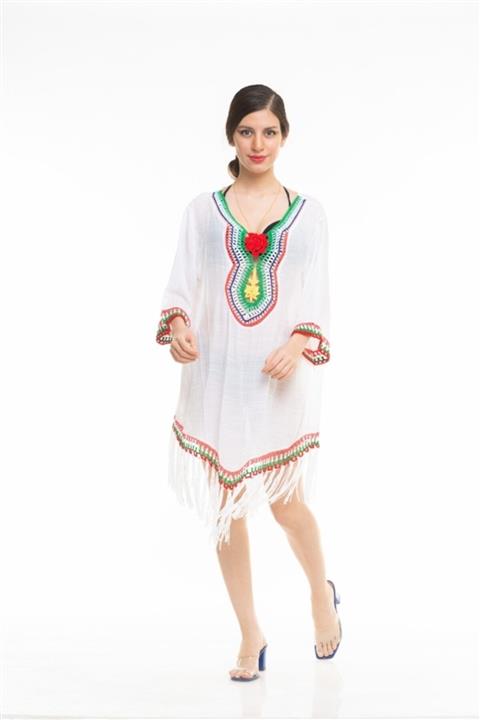 Maldia Kadın Beyaz Örgülü Yaka Vual Pamuk Pareo