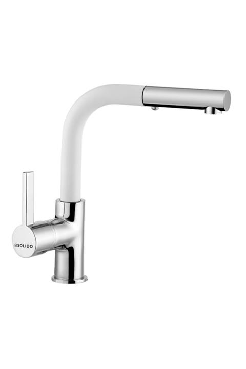 Solido Lüks Beyaz Granit Sprialli Mutfak Eviye Bataryası Musluk