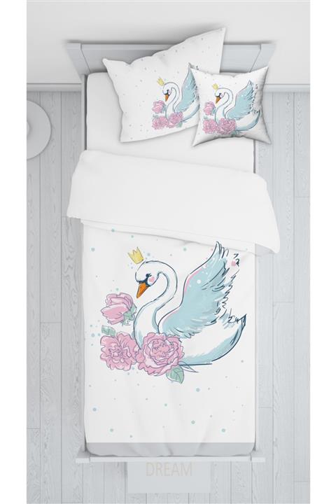 Consept Home Taçlı Kuğu Beyaz Yatak Örtüsü Takımı