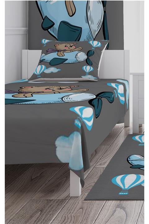 CİCİ TASARIM ÜRÜNLERİ Yatak Örtüsü Pilot Ayı Ve Renkli Hava Balonları