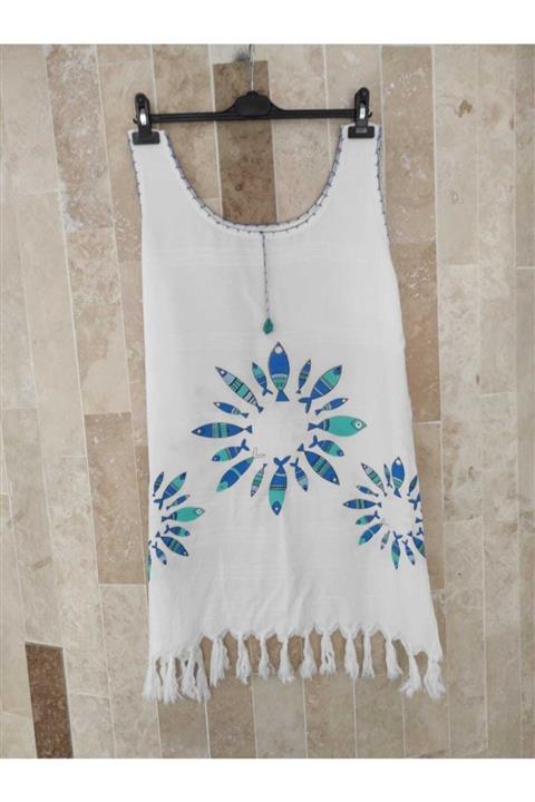 Peştemal Home Balıklar Baskılı Kolsuz Peştemal Plaj Elbisesi