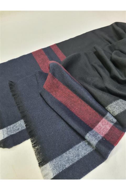 moda kaşkol Moda Mavi-siyah Kareli Akrilik Dokuma Atkı