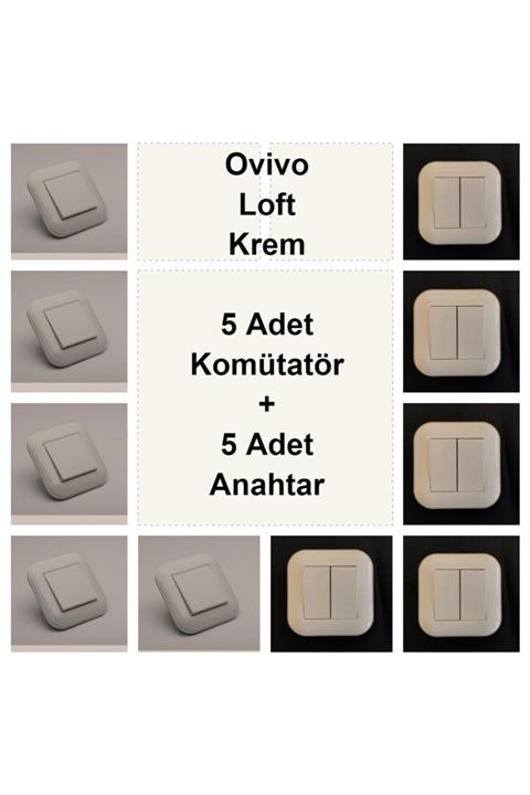 ÇağatayElektrik Ovivo Loft Krem 5 Adet Komütatör + 5 Adet Anahtar