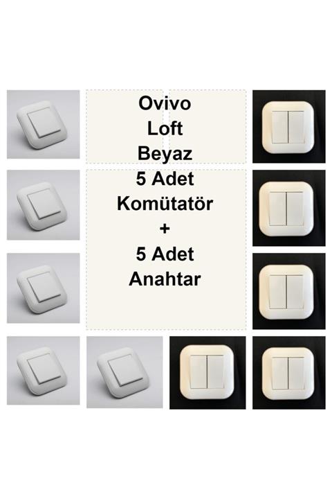 ÇağatayElektrik Ovivo Loft Beyaz 5 Adet Komütatör + 5 Adet Anahtar