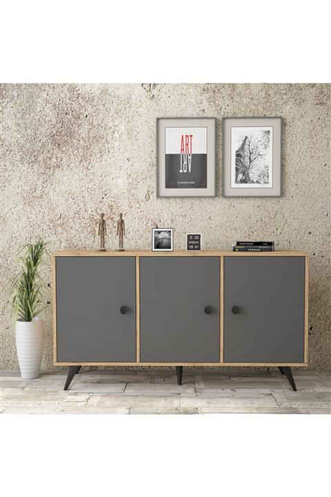 L'occi Concept Lisa Konsol Ahşap Ayak, 3kapak, Çam-antrasit-siyah Ls12-222