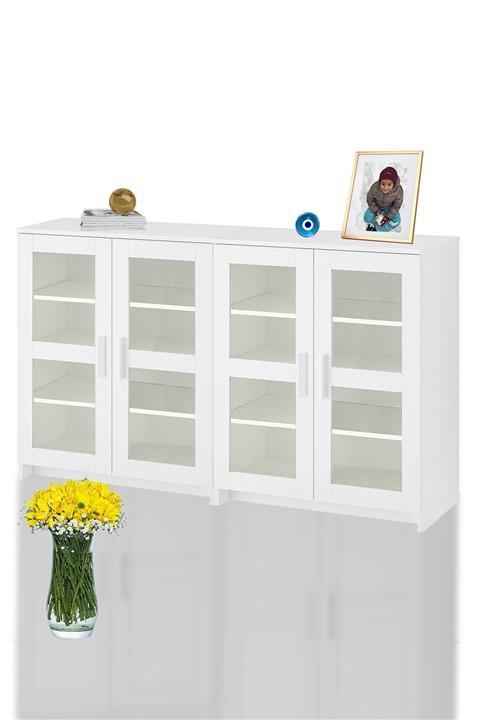 DEKOREX Kns-204-c Beyaz 4 Camlı Kapaklı Konsol