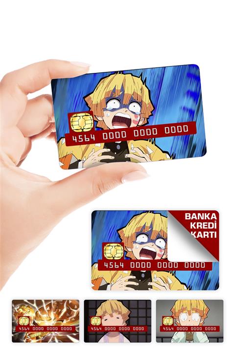 ZipZap Zenitsu Agatsuma Kredi Kartı Kaplama Sticker 4 Adet Demon Slayer Kimetsu No Yaiba