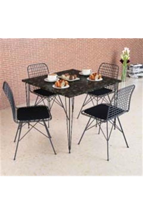 Theia Barok Masa Takımı (70*70 Cm + 4 Adet Tel Sandalye)