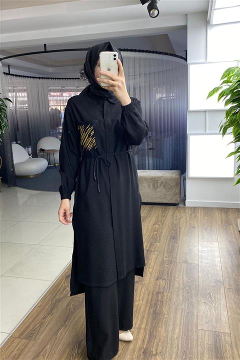 pureva Uzun Tunik Içi Penye Atlet Takım Siyah