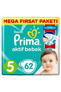 Prima Bebek Bezi Aktif Bebek 5 Beden 62 Adet Junior Mega Fırsat Paketi