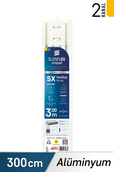 SlimFlex Innova Sx Yenilikçi Alüminyum Korniş 2-kanallı 300 Cm