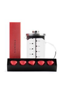 endorfia 600 Ml Ateşe Dayanıklı Borosilikat Cam French Press Ve Single Slim Fıstıklı Kalp Çikolata Kırmızı