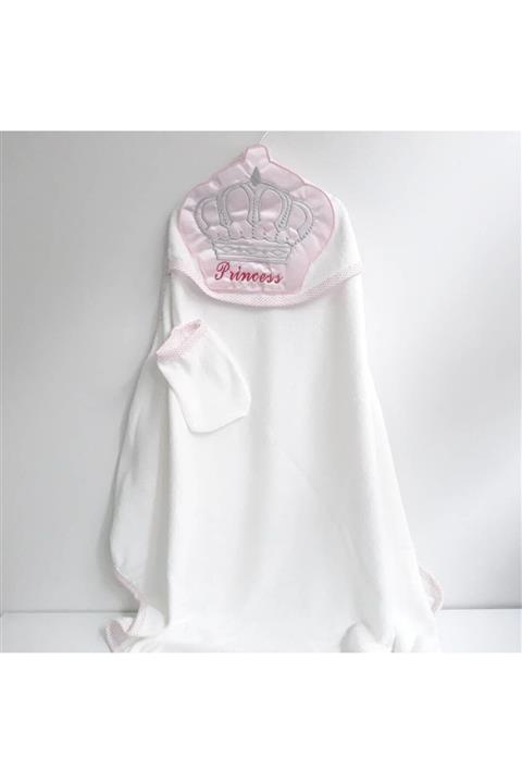 bebegen Pembe Taçlı Bebek Havlu Ve Lif Seti 70x100 cm